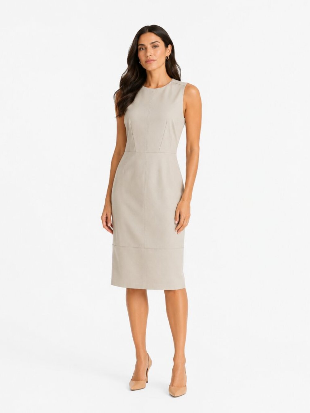 JUDITH & CHARLES BEIGE CREAM SLEEVELESS SHEATH MIDI FORMAL DRESS - 6